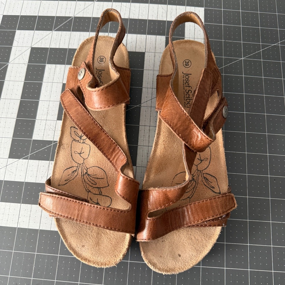 Josef Seibel Tonga 25 Womens Brown Leather Strappy Comfort Sandals EU 39 Cork